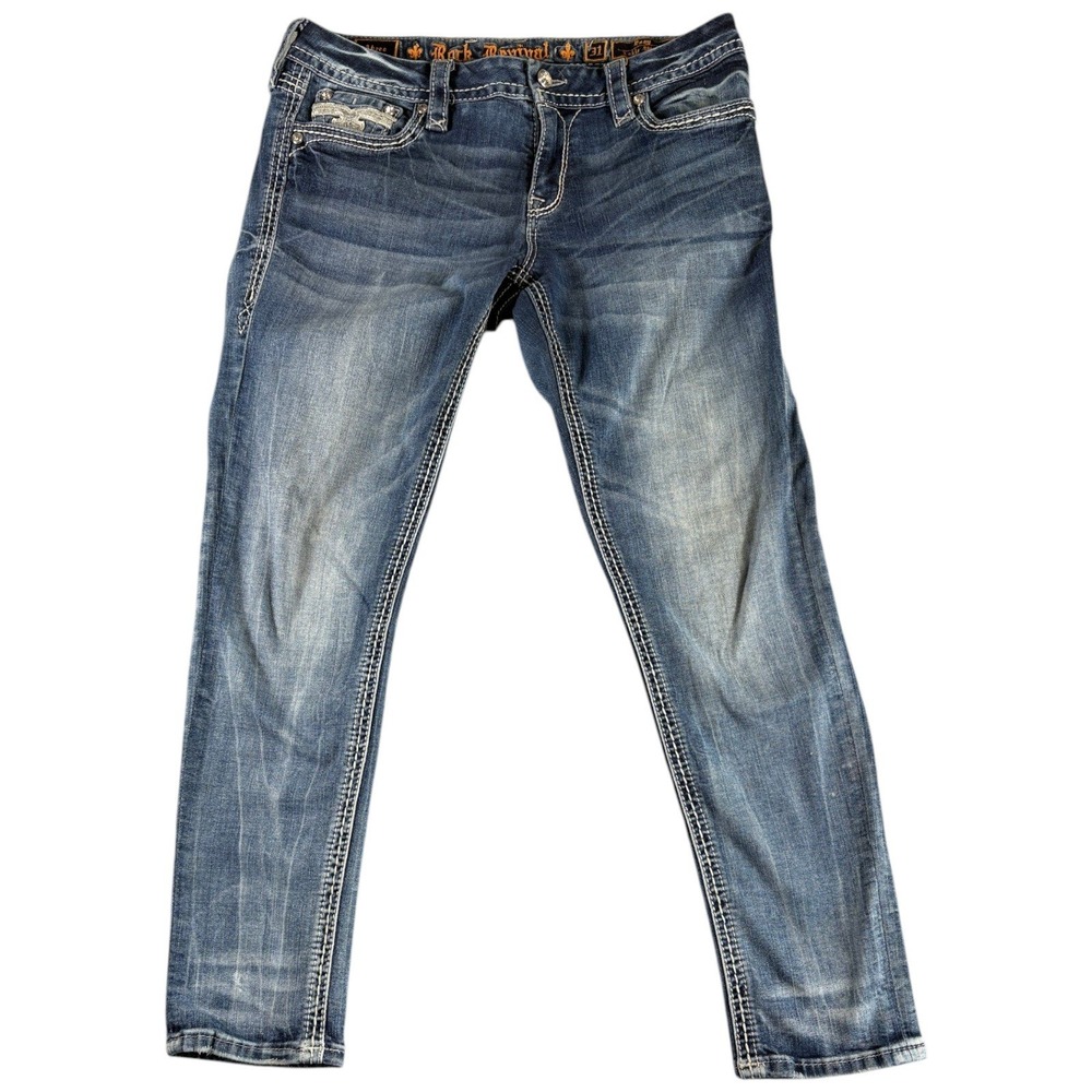 Rock Revival Abree Ankle Skinny Jeans Womens 31 Blue Washed Faded Y2K Denim